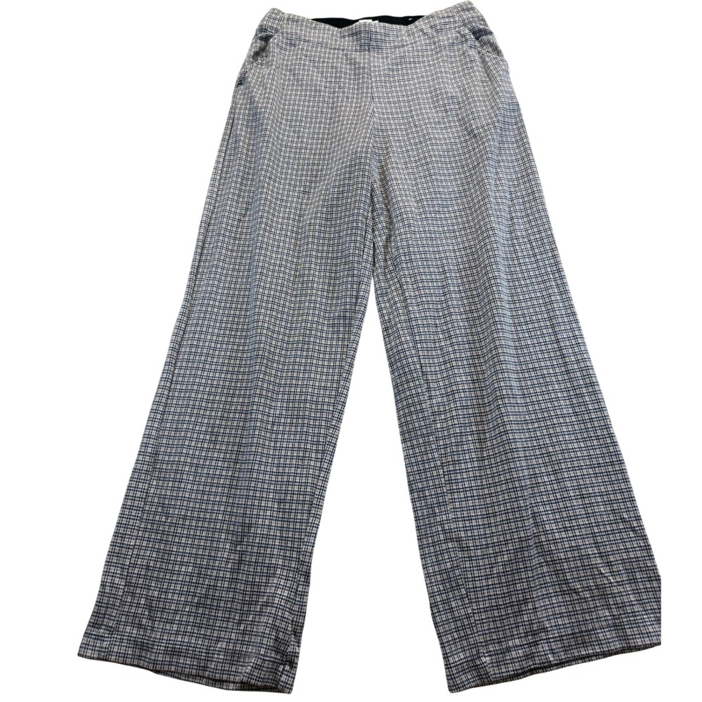 Max Studio Pants Women's L Plaid Wide Leg Trousers 1707Q05 Stretch Pockets